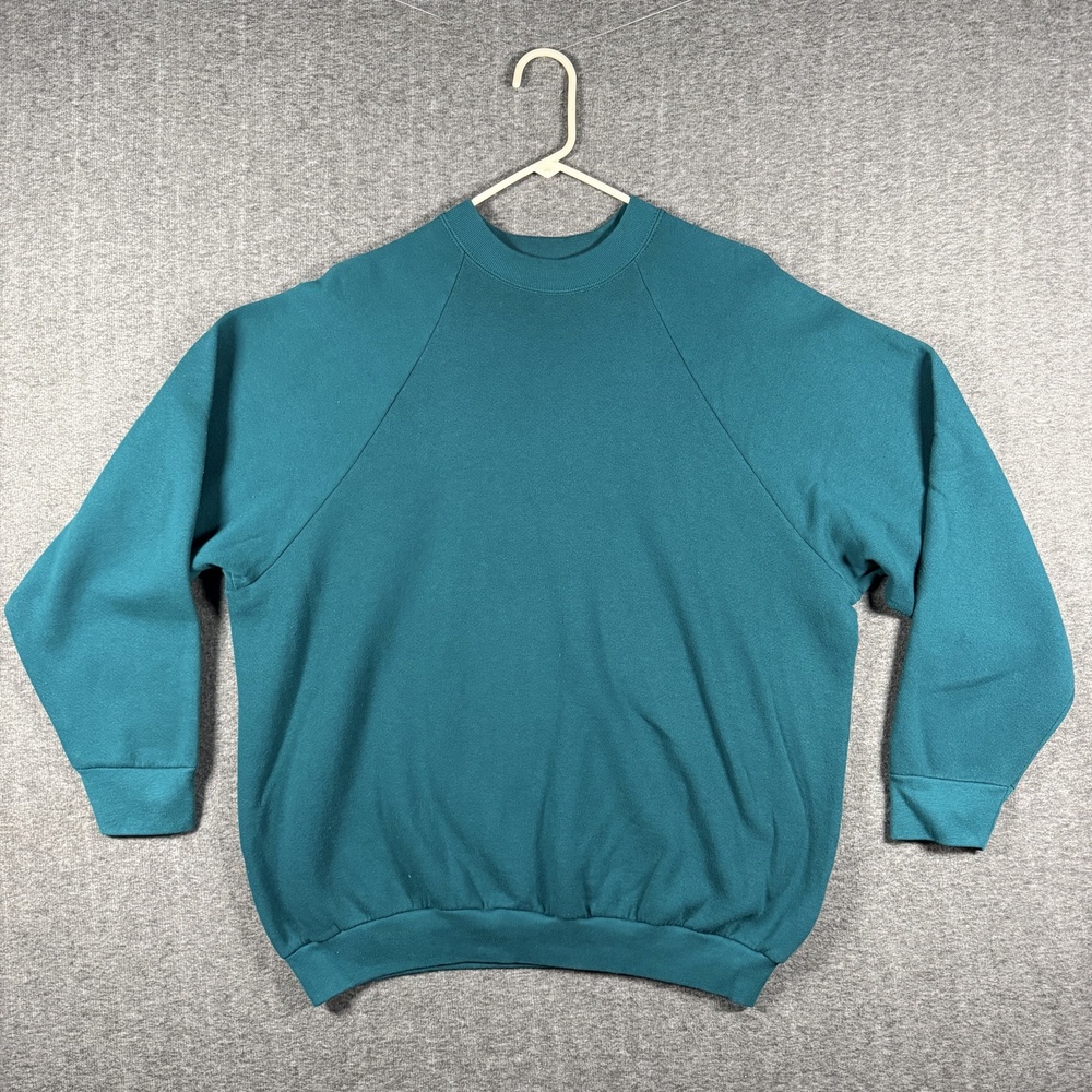 Vintage Fruit of the Loom Sweatshirt Womens XL Teal Blank Raglan Crewneck USA